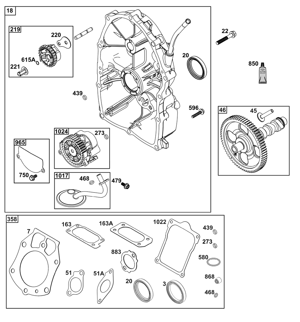 Crankcase Cover/Sump Group Diagram and Parts List for 61E377-0060-J1 400000 - 699999 Briggs and Stratton Engine